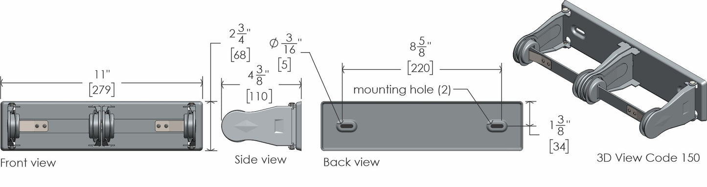 FROST DOUBLE ROLL TOILET TISSUE DISPENSER - CHROME