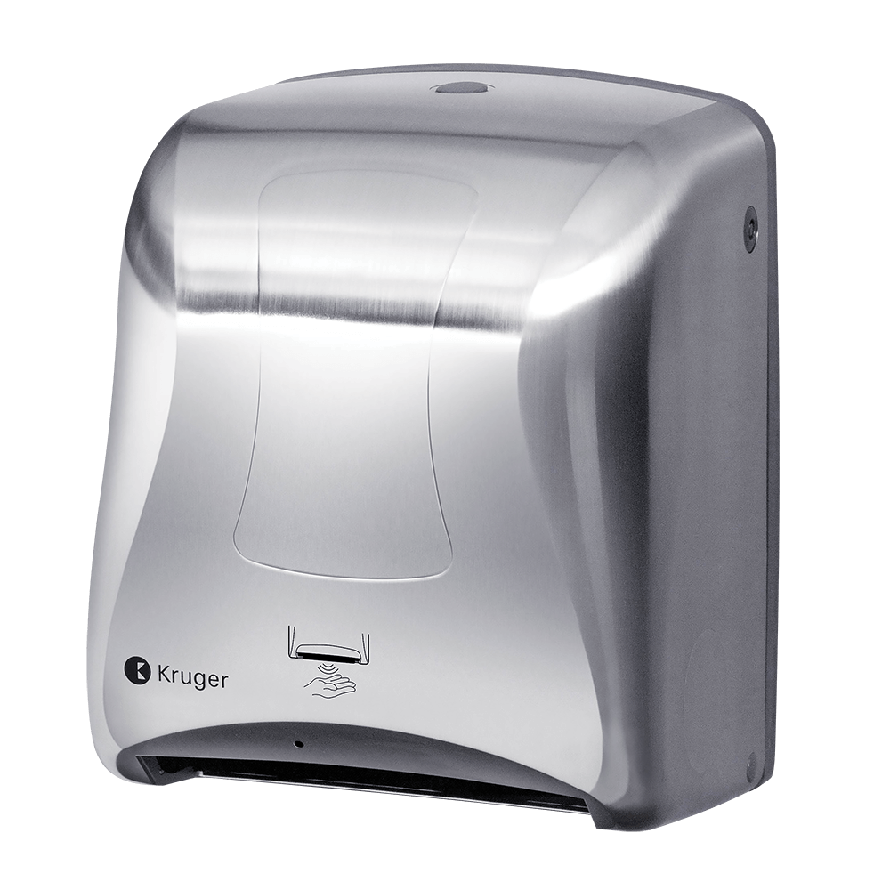 MINI TITAN ELECTRONIC TOUCHLESS ROLL TOWEL DISPENSER, STAINLESS COATED