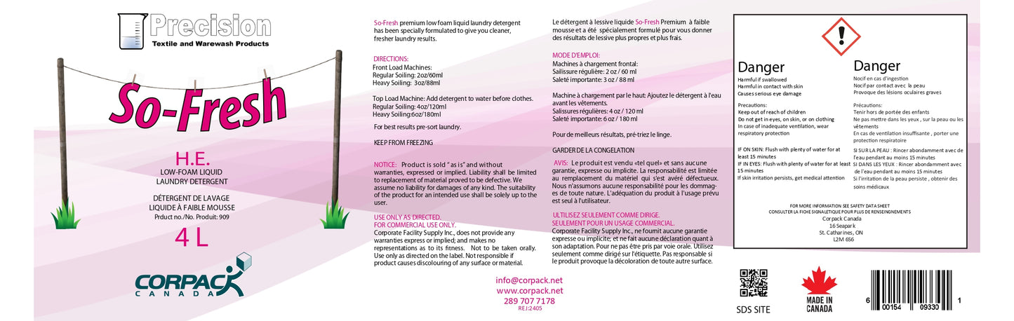 SO FRESH - HE LIQUID LAUNDRY DETERGENT 4L