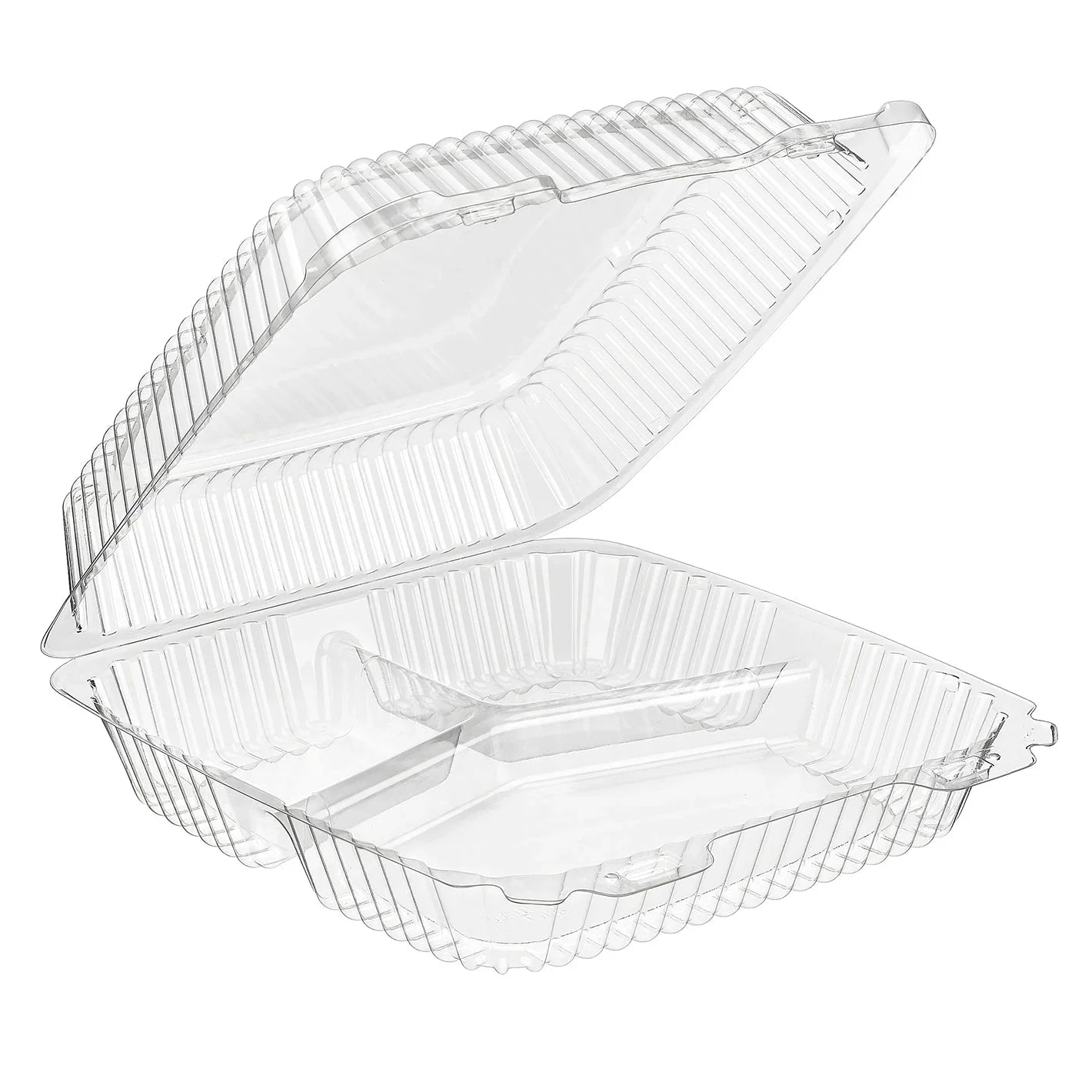 VPP731, 9 X 9, 3 COMPARTMENT CLEAR HINGED LID (200/CS) Corporate Facility Supply