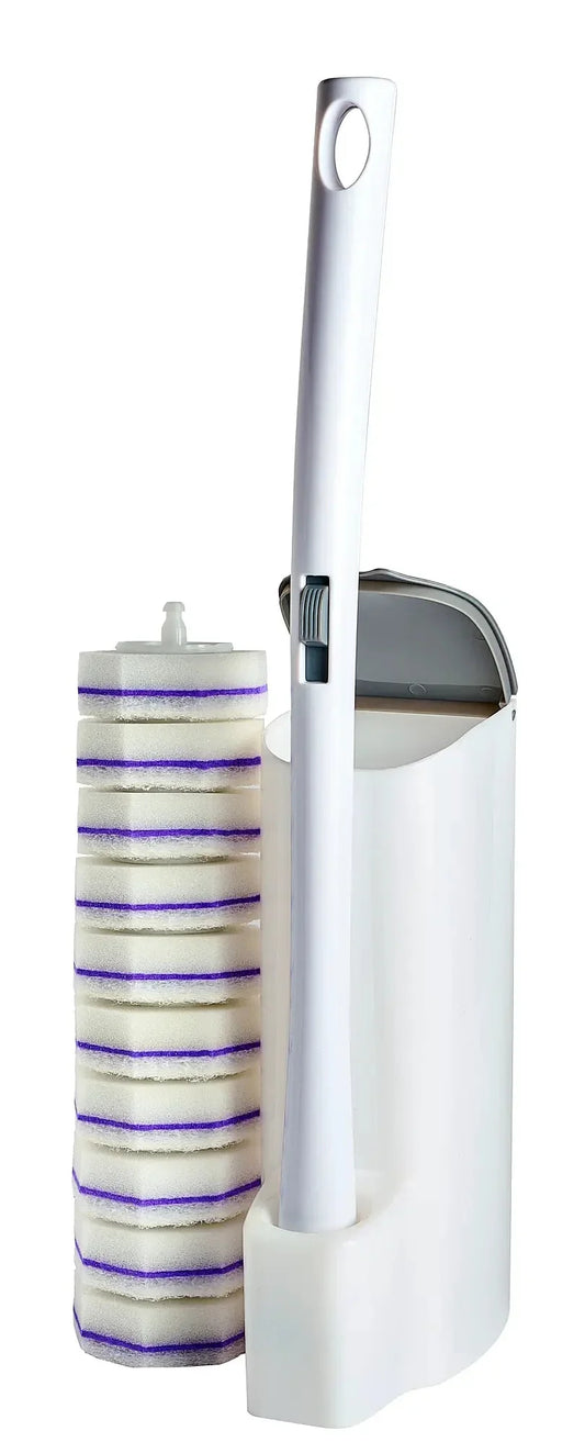 DISPOSABLE TOILET SCRUBBER KIT (HANDLE, 10 REFILLS, CADDY) Corporate Facility Supply