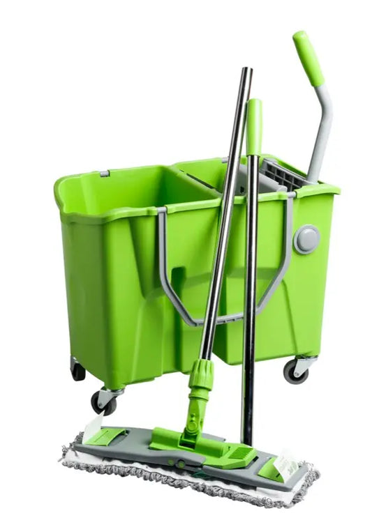 DUO CHAMBER MICROFIBER FLAT MOP STARTER KIT (INCLUDES FRAME, HANDLE & REFILL)