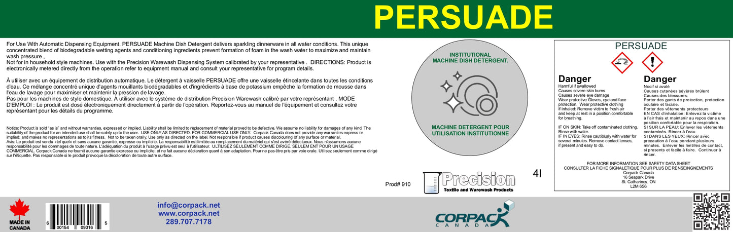 PRECISION PERSUADE CHLORINATED MACHINE DETERGENT - 4L