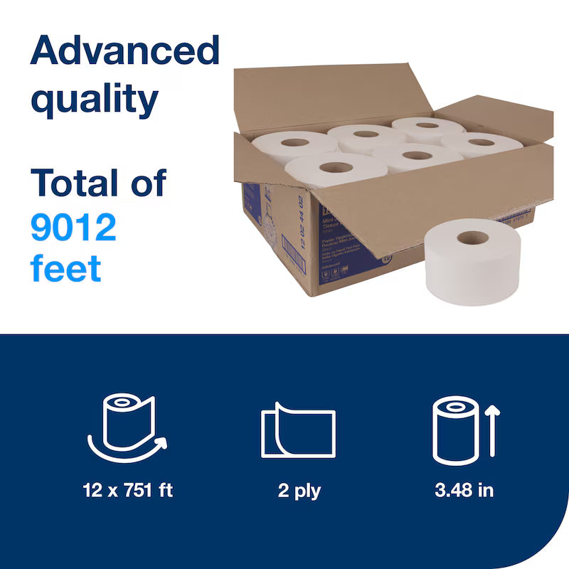 TORK ADVANCED BATH TISSUE MINI JUMBO ROLL - 2 PLY, 12 x 751FT (12024402)