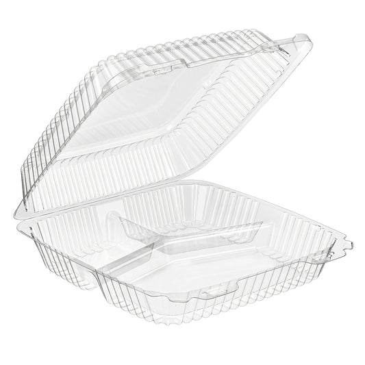 VPP731, 9 X 9, 3 COMPARTMENT CLEAR HINGED LID (200/CS)