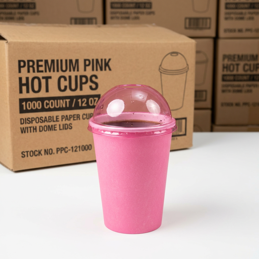 HOT CUP, DOME LID, PINK, 1000/CS (FITS 8OZ SQ, 10-24OZ HOT CUPS)